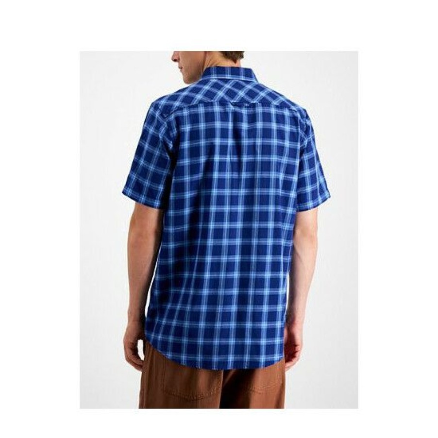 Men * | New Sun + Stone Men'S Regular-Fit Plaid Shirt, Created For Macy'S Pompador Blue