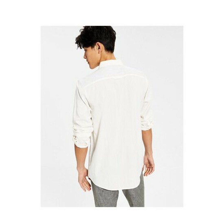 Men * | Cheapest Sun + Stone Men'S Sandro Dobby Long-Sleeve Button-Up Shirt, Created For Macy'S Vintage White