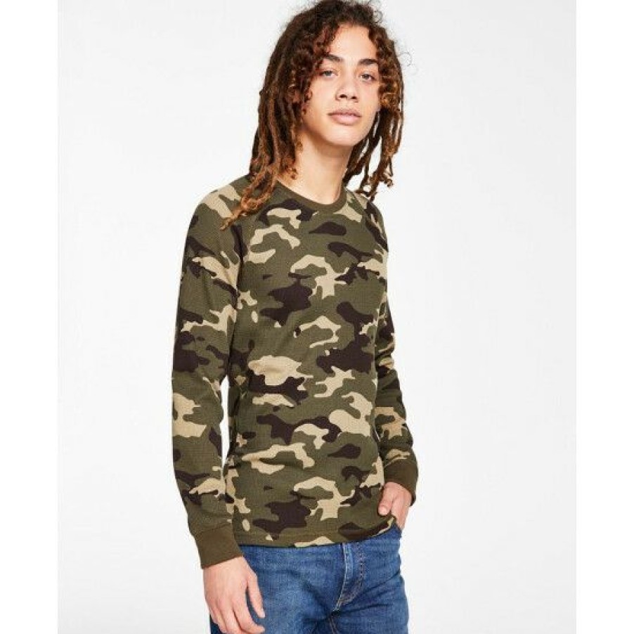 Men * | Coupon Sun + Stone Men'S Long-Sleeve Camo Thermal Shirt, Created For Macy'S Green