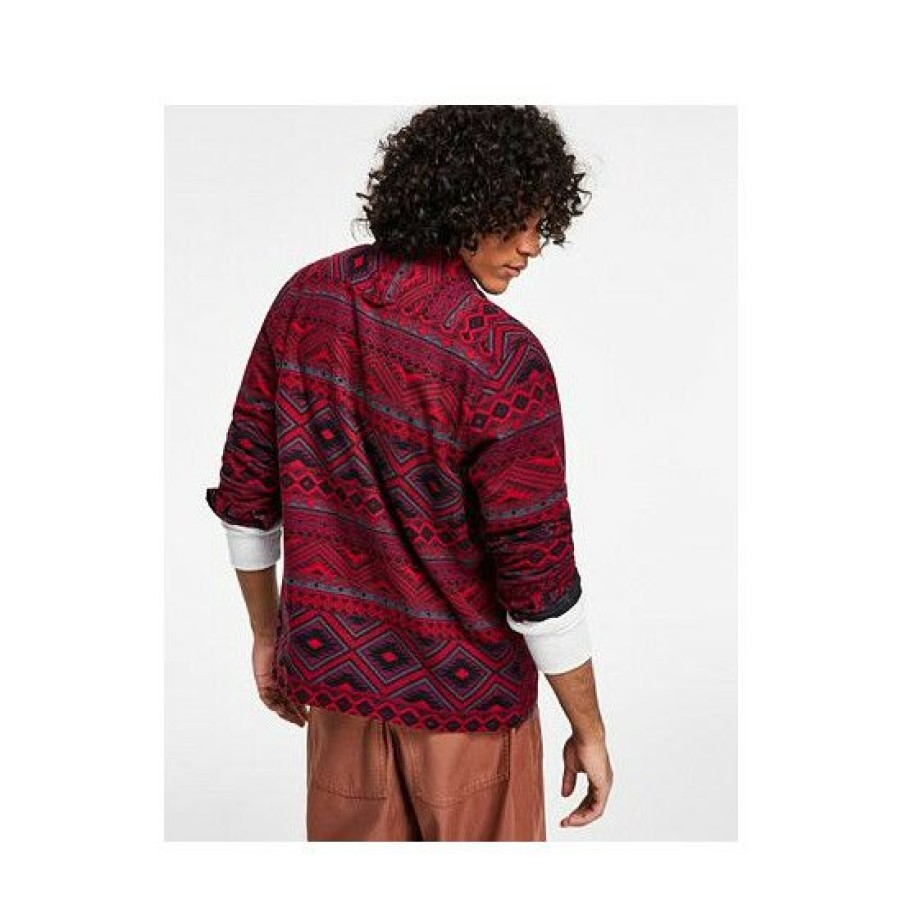 Men * | Hot Sale Sun + Stone Men'S Rider Regular-Fit Geo-Print Fleece-Lined Flannel Shirt Jacket, Created For Macy'S Dark Scarlet