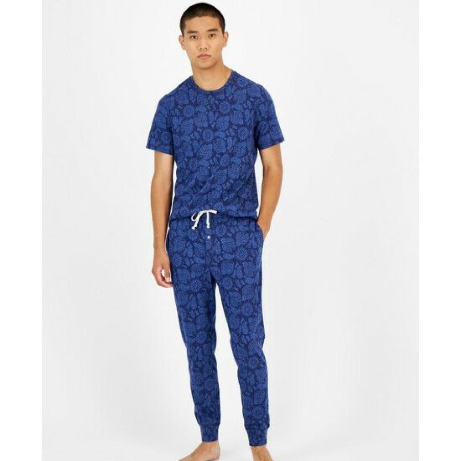 Men * | Best Sale Sun + Stone Men'S Bandana-Print Pajama T-Shirt, Created For Macy'S Navy Academy