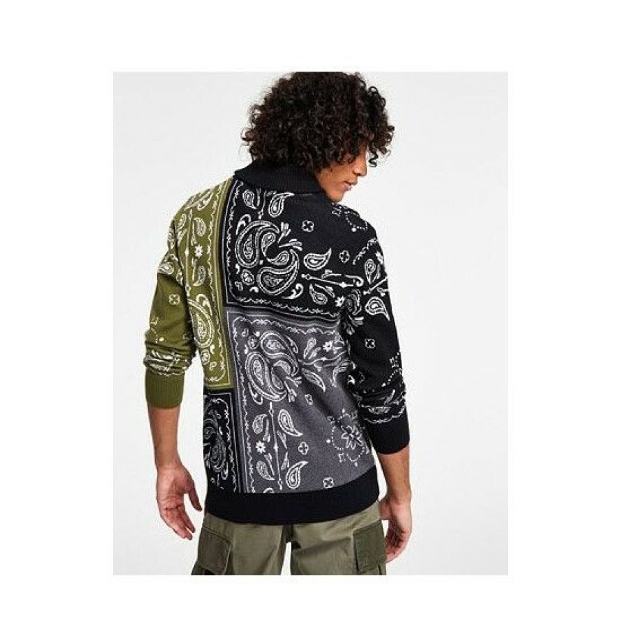 Men * | Budget Sun + Stone Men'S Bandana Patch Sweater, Created For Macy'S Deep Black